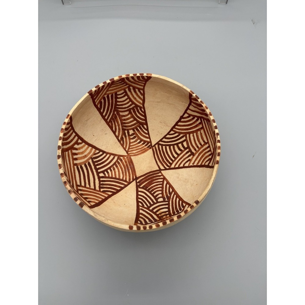 Vintage Wooden Pottery Bowl Beige & Brown Handmade Home Decor 7" x 3.5" - Picture 5 of 10